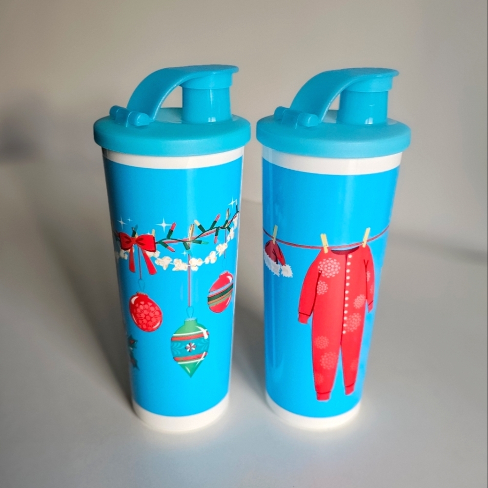Tupperware Christmas Holiday Flip Top Tumblers Set of 2